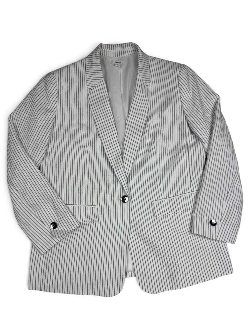 Bar III Women's Pinstripe Single-Button Blazer - White with Black Stripes